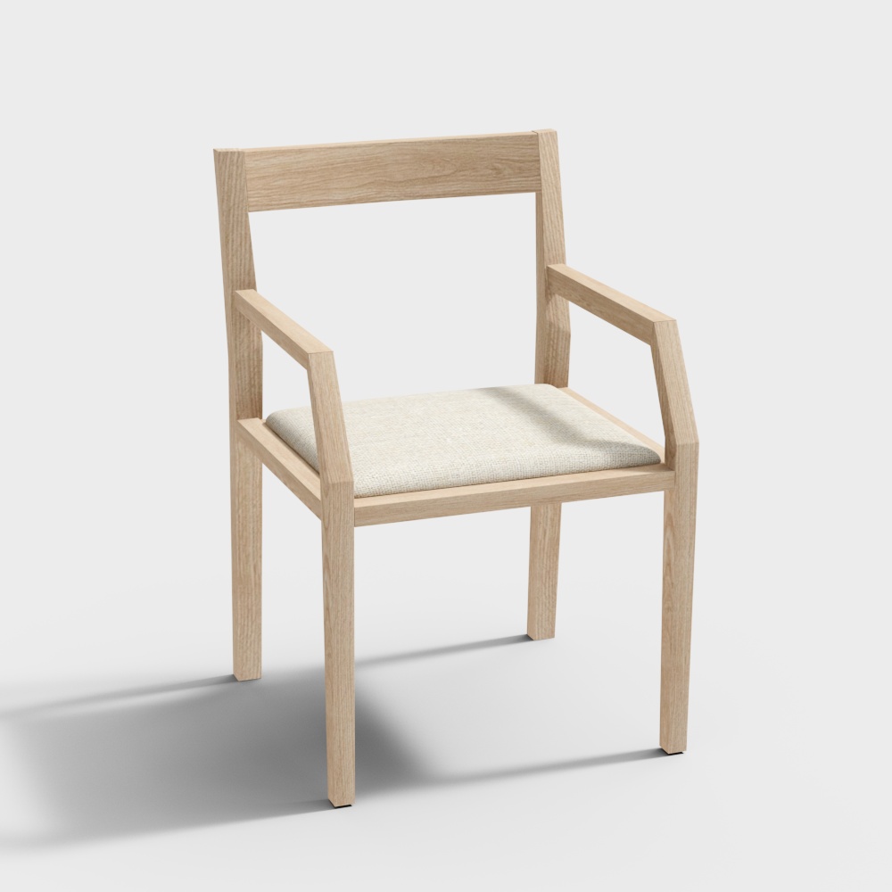 Urban Chair 3D Model – Light Wood & Linen Cushion