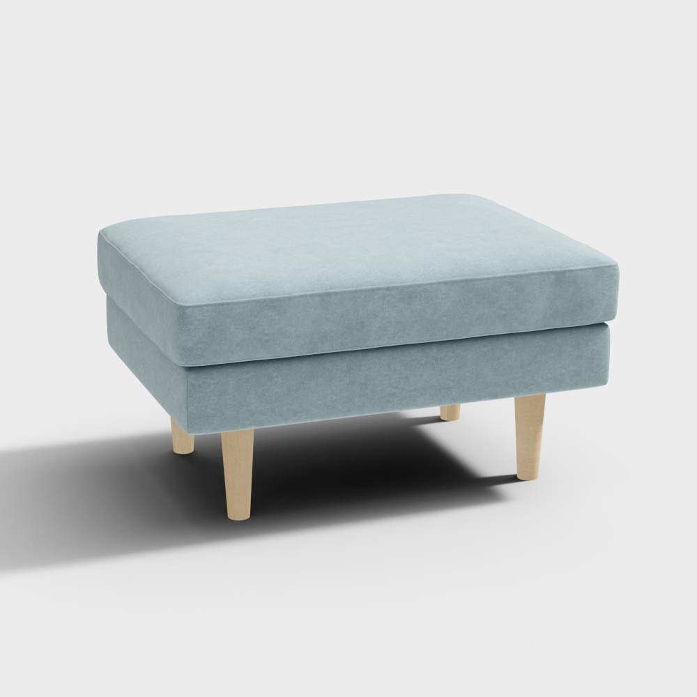Cozy Ottoman 3D Model – Soft Blue Upholstery