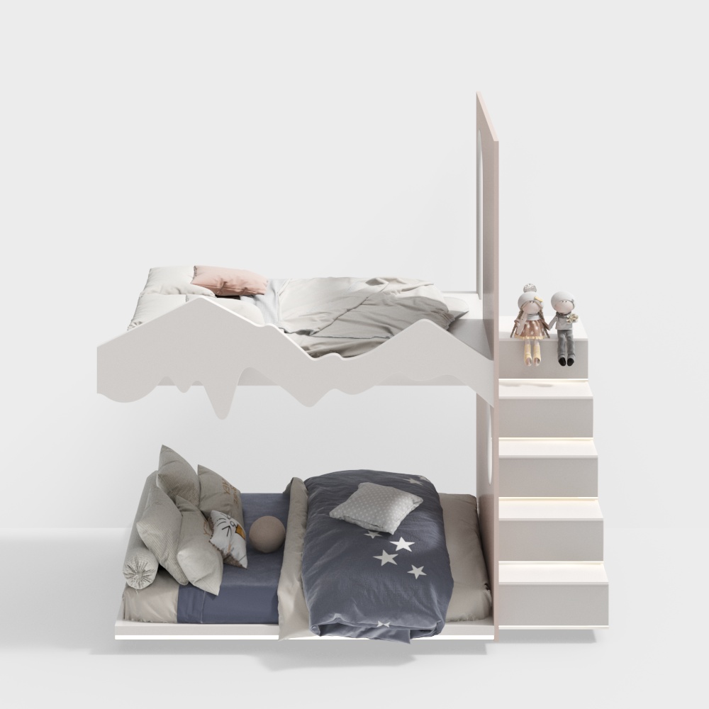Mountain Peak Bunk Bed 3D Model – Low-Poly Children's Furniture