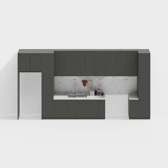 Modern Kitchen 3D Model Design with Elegant Gray Cabinets