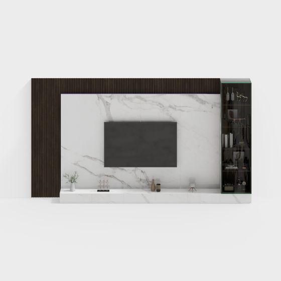 Stylish Minimalist TV Wall 3D model for Modern Interiors