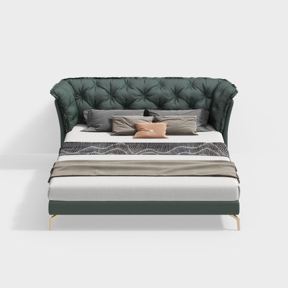 Chic Wingback Bed 3D model