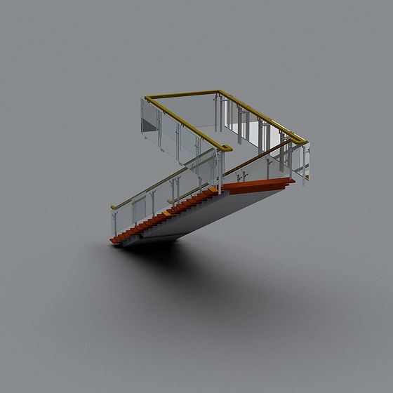 Elegant 3D Staircase Model with Metal and Glass Design