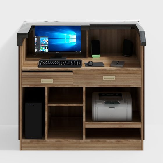 Modern Office Desk Low Poly 3D model
