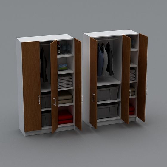 Stylish Minimalist Double Door Wardrobe 3D model