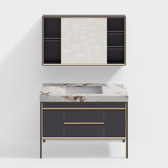 Elegant Gray Bathroom Cabinet 3D model