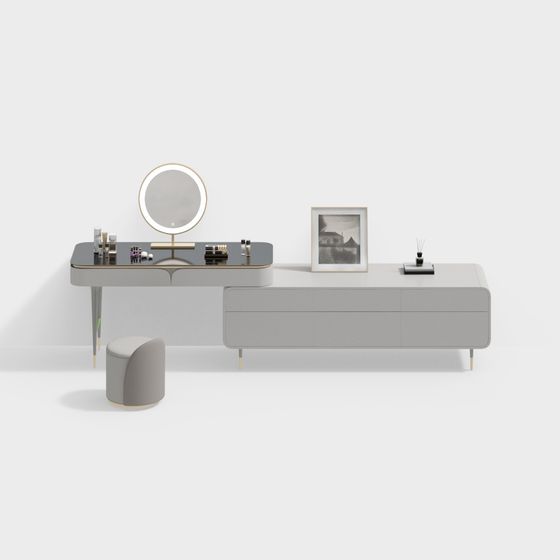 Elegant Low-Polygon Dressing Table 3D model