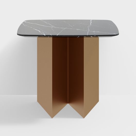 Modern grey marble top table with bronze metal base on white background
