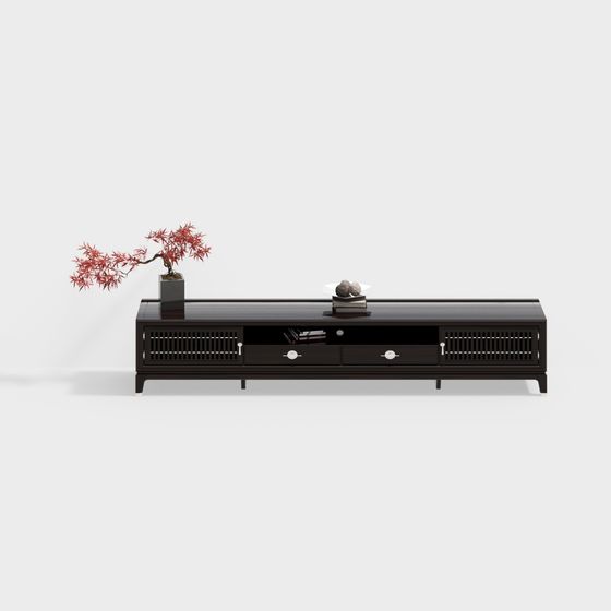 Asian Black TV Cabinet 3D Model