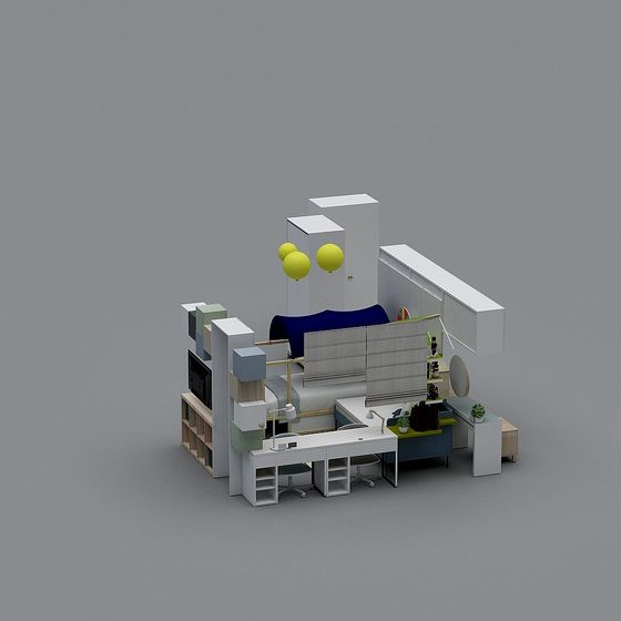 Futuristic Low-Poly Indoor Layout 3D model