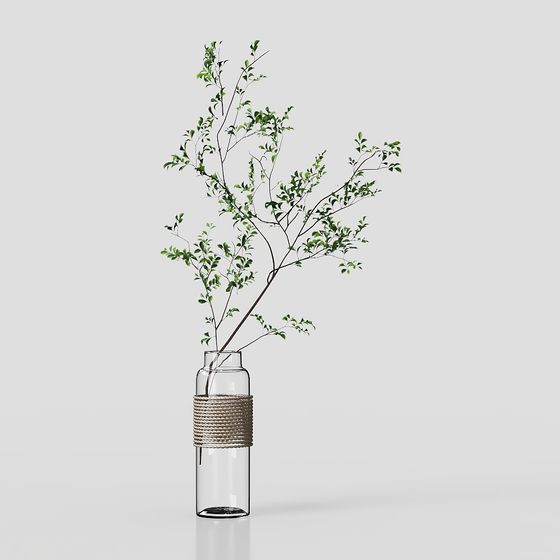 Glass Vase with Green Plants 3D model for Modern Spaces