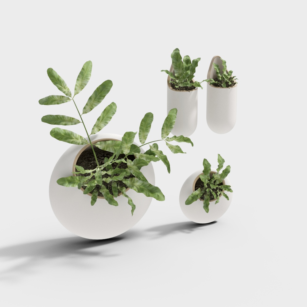 Low-Poly Plant Pot Set – Minimalist Greenery 3D Model
