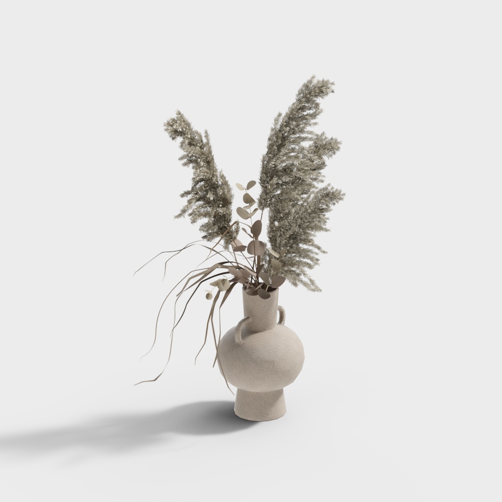 Natural Harmony Low-Poly 3D Model – Beige Vase with Greenery