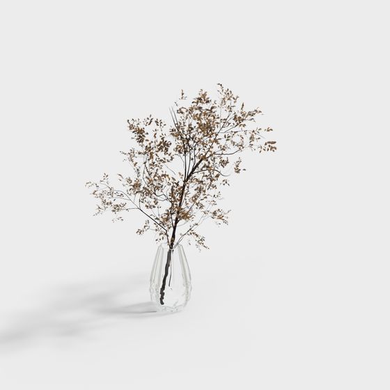 Glass Vase with Foliage 3D Model