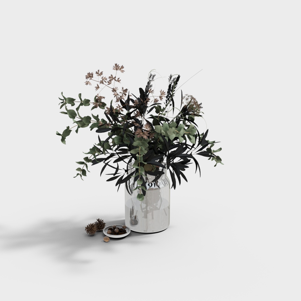 Modern floral vase-transparent vase with green leaves