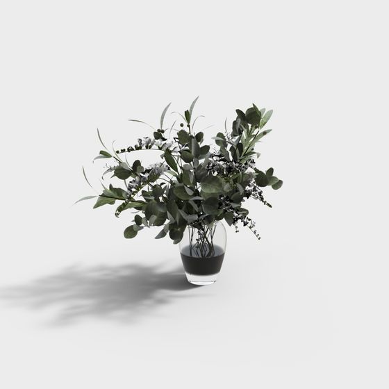 Glass Vase with Green Plant 3D model