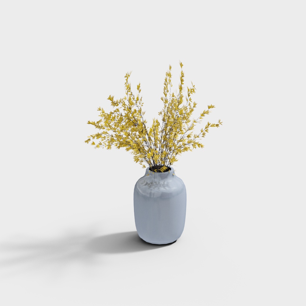 Chambres d'hôtel chinoises modernes - vase bleu avec plantes jaunes