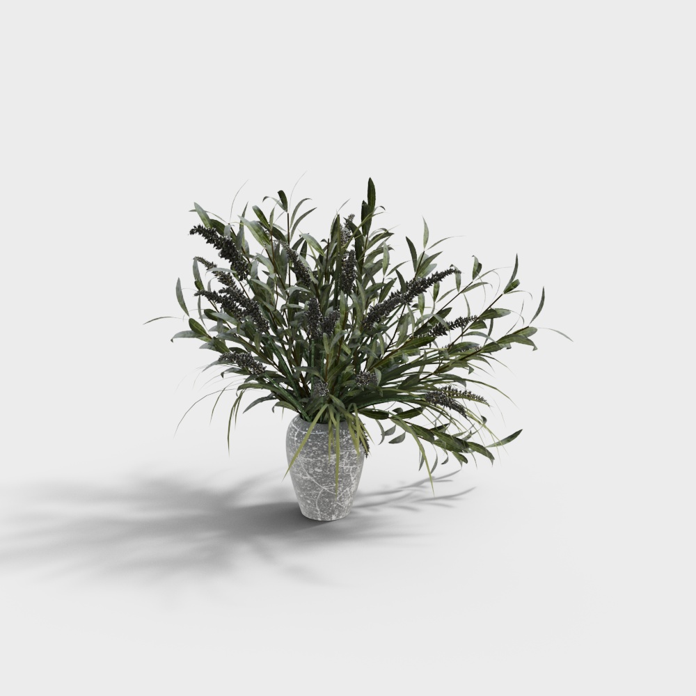 Urban Green Plant 3D Model – Low-Poly with Marble Pot