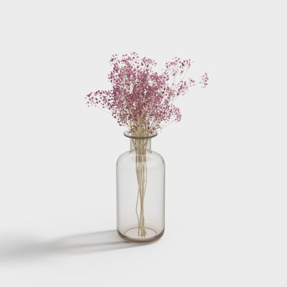 Glass Vase with Pink Flowers 3D model