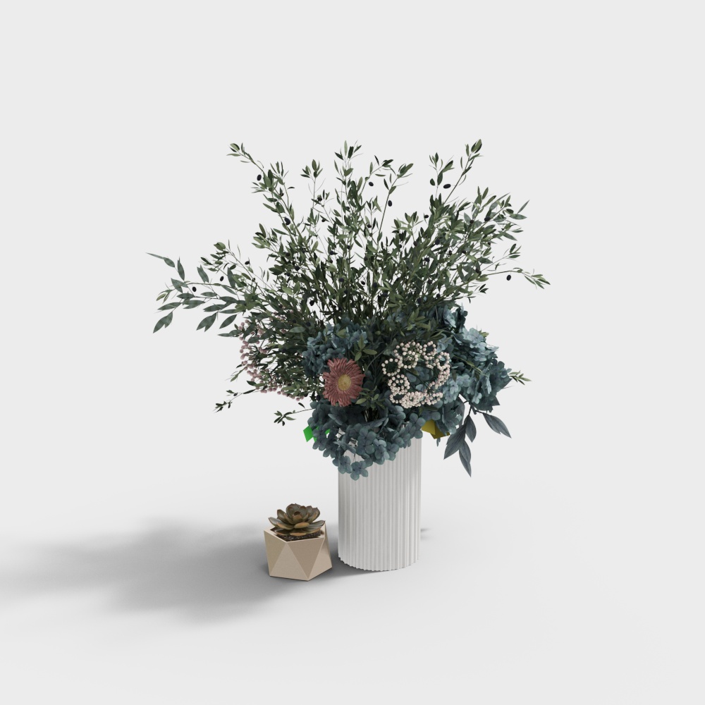 Bình hoa hiện đại - Bình trắng với hoa xanh
