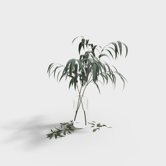 Stylish Green Plant in Glass Vase 3D model