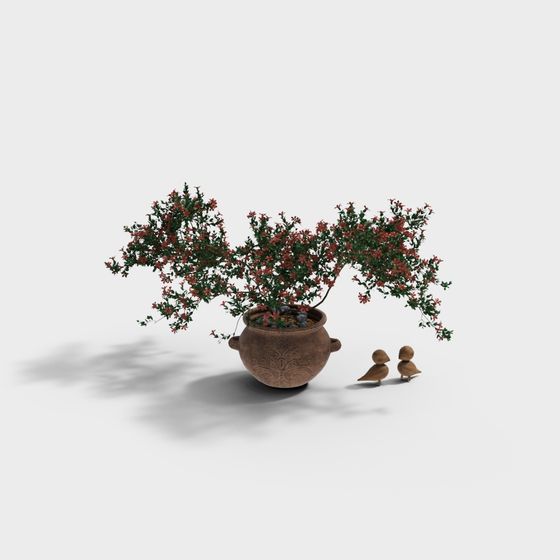 Charming Potted Plant with Birds 3D model for Creative Projects