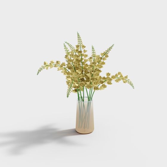 Golden Flowers in Glass Vase Low-Poly 3D model