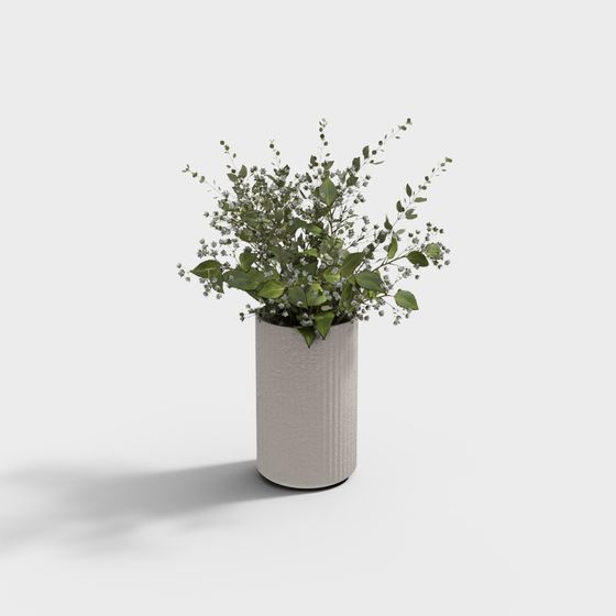 Concrete Vase with Natural Flowers 3D model