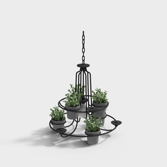 Hanging Green Plant 3D Model in Black