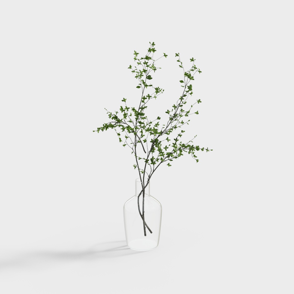Glass Vase with Green Plant 3D Model – Low-Poly Nature Decor