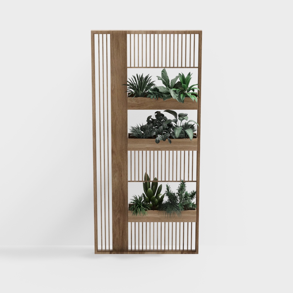 Modern wood color green plant partition cabinet