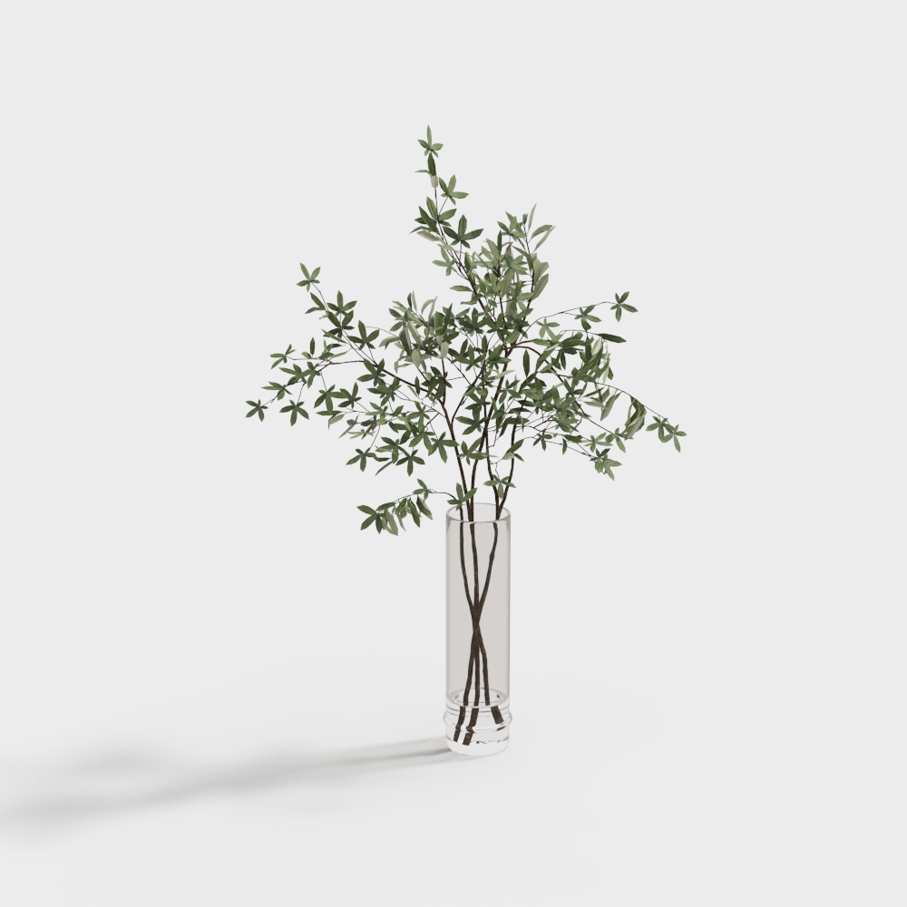 Glass Vase with Olive Branch 3D model