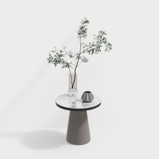 โต๊ะข้างเตียงพร้อมต้นไม้สีเขียว