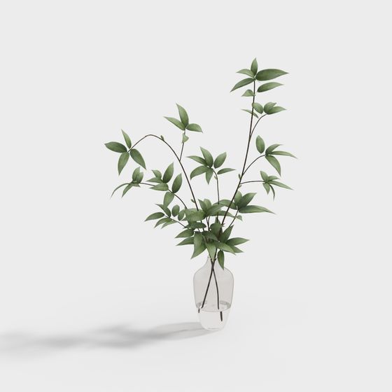 Elegant Green Plant in Glass Vase 3D model