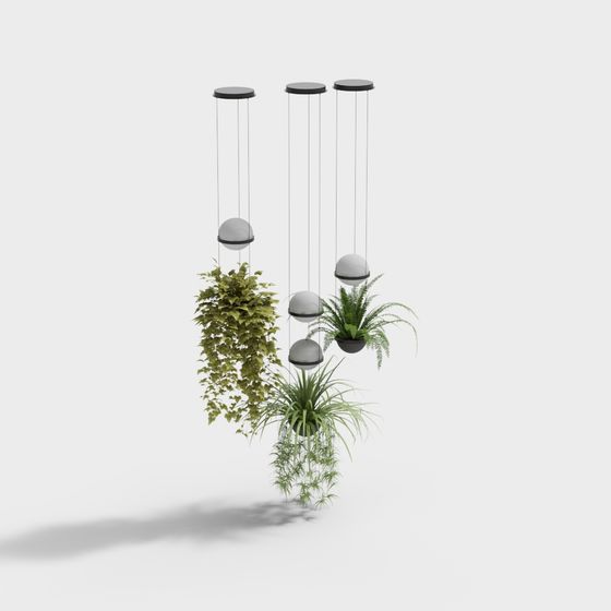 Modern Green Hanging Basket 3D Model for Indoor Plants