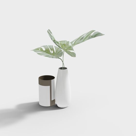 Modern Vase with Green Plant 3D model