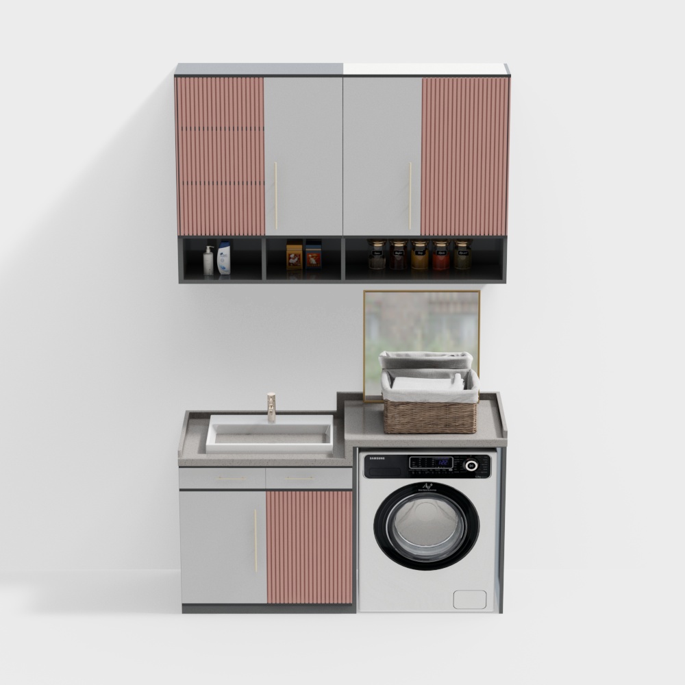 Modern balcony cabinet bathroom cabinet red combination