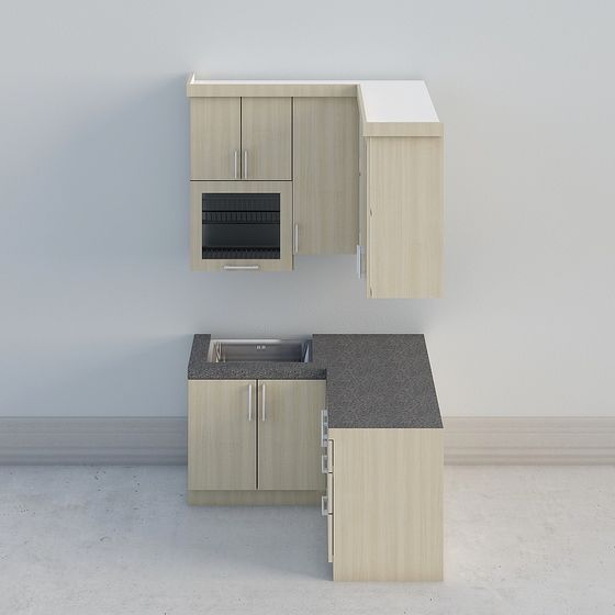 Modern Minimalist Kitchen Cabinet Set 3D model