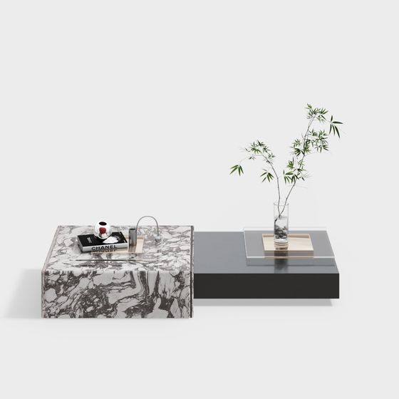 Elegant Marble and Metal Coffee Table 3D model