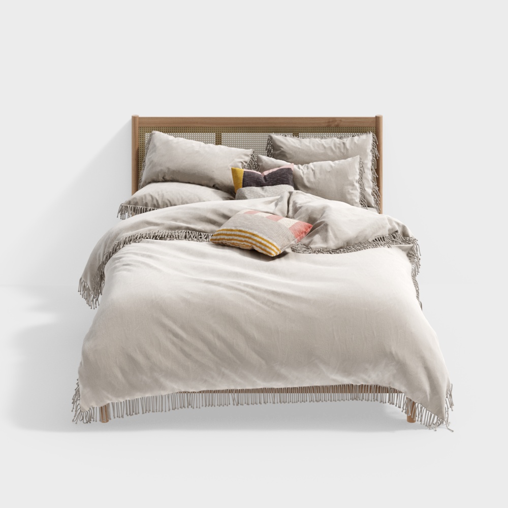 Modern Natural Aesthetic Double Bed 3D model