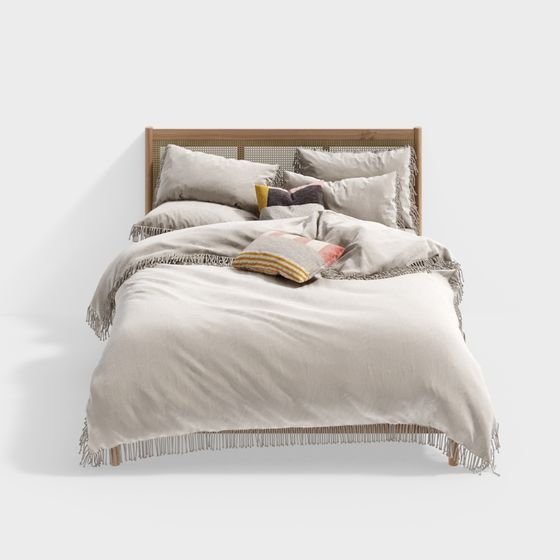 Stylish Double Bed 3D model for Cozy Interiors
