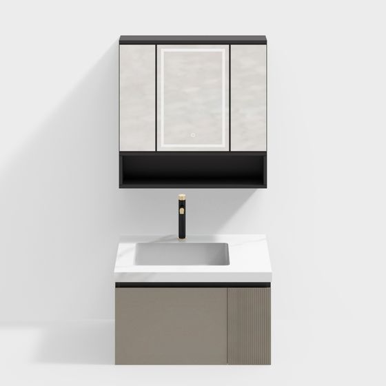 Stylish Custom Bathroom Cabinet 3D Model in Gray