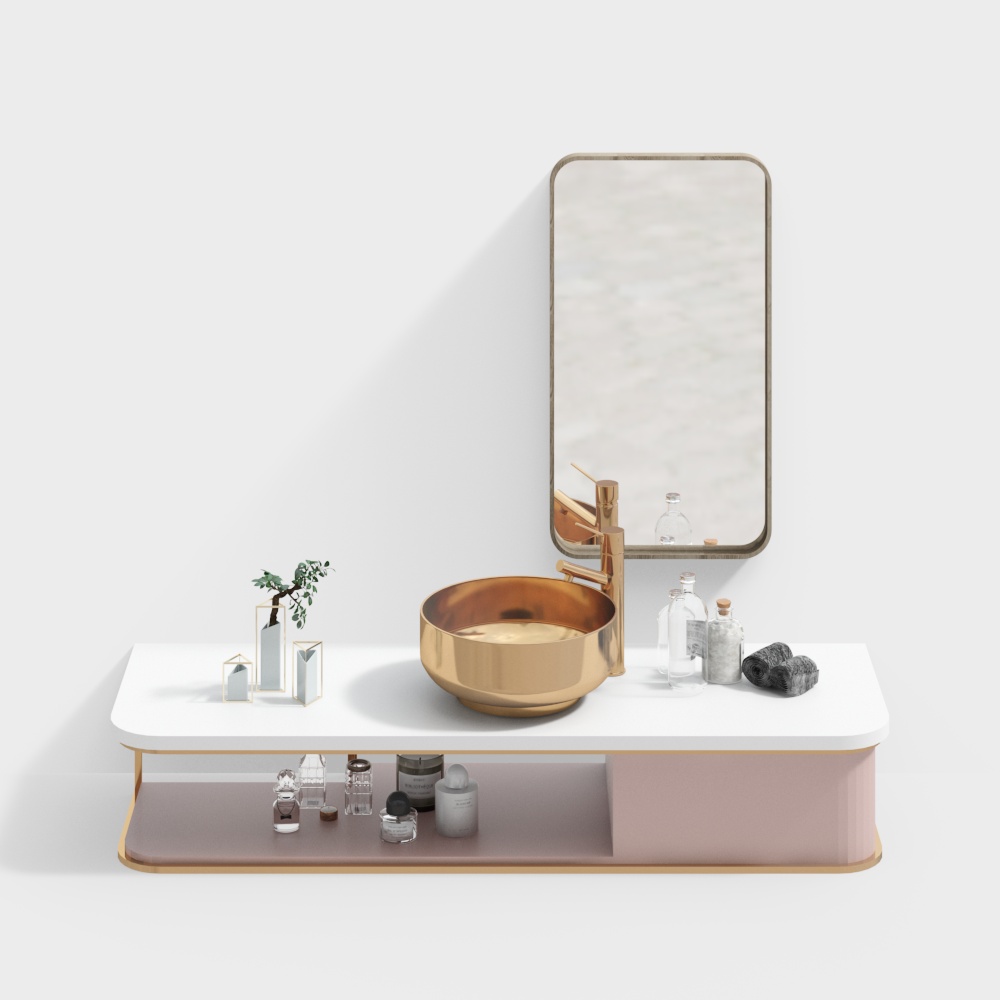 Elegant Bathroom Cabinet 3D Model – Gradient & Marble Design