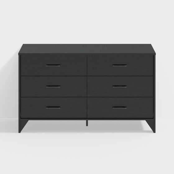 Elegant 6-Drawer Black Wood Storage Cabinet 3D model