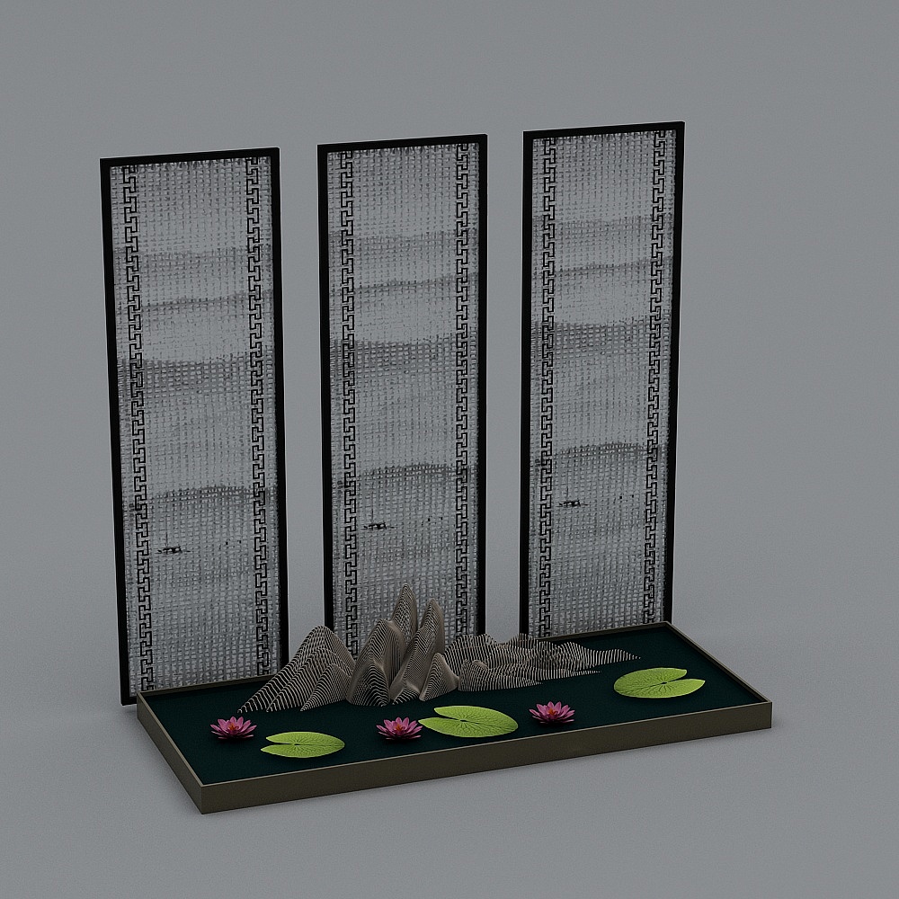 New Chinese style landscape sketch_Partition_Rockery_Lotus waterscape SU model ID_783678474