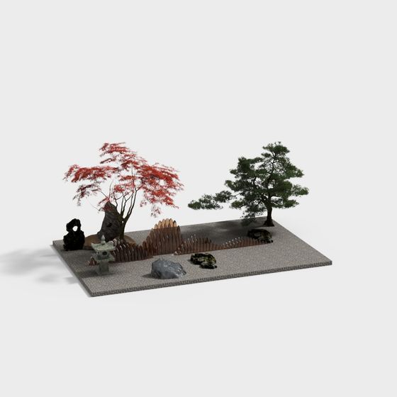 Zen Garden 3D Model in Low-Polygon Style