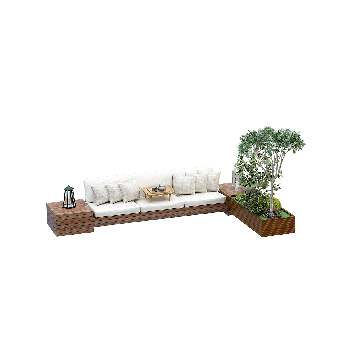 Luxury Outdoor Sofa 3D Model – Brown Wicker Design