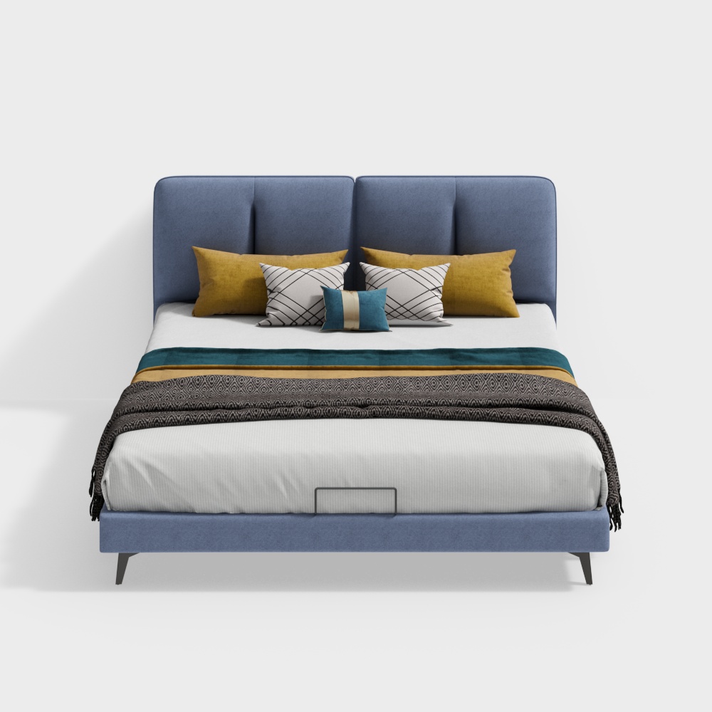 Elegant Low-Polygon Bed 3D Model – Modern Interior Design