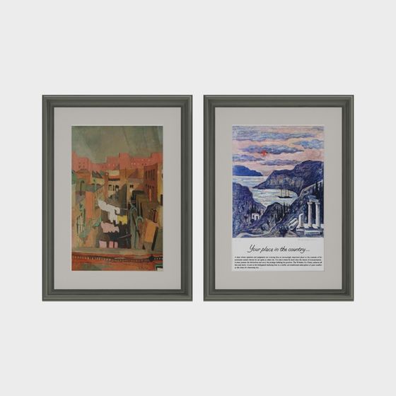 American Decorative Painting 3D Model in Gray