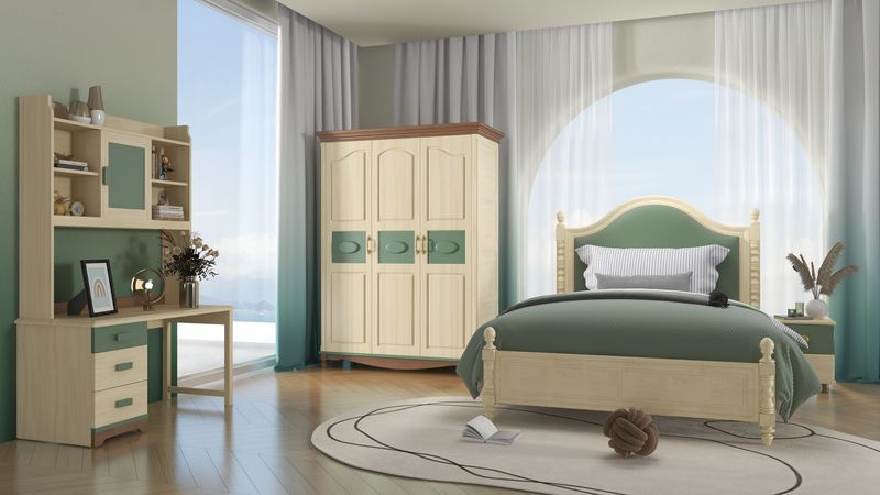 Tranquil Green & Wood Tone Bedroom Design